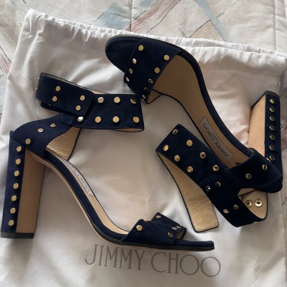 Jimmy Choo Veto 100 studded suede sandals - Navy - Size 40 - Picture 3 of 7